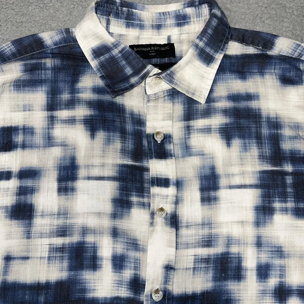 Banana Republic Linen Blend Shirt Men's Sz M Tie Dye Slim Short Sleeve Button Up